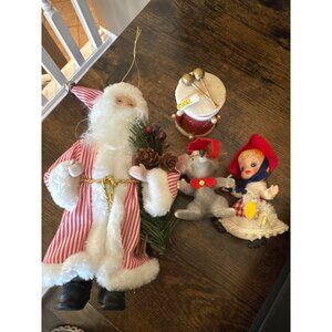 4 Vintage 1960's Christmas Tree Ornaments Mary Had A Little Lamb, Topo Gigio, Dr